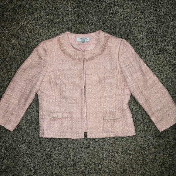 Tahari Arthur S. Levine Petite 12P Pink Tweed Embellished Jacket - Picture 1 of 7
